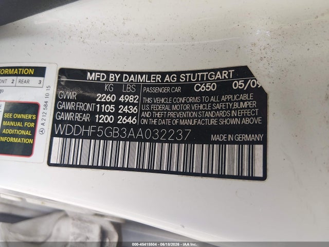 Продаж на аукціоні авто 2010 Mercedes-benz E 350, vin: WDDHF5GB3AA032237, номер лоту: 45415504