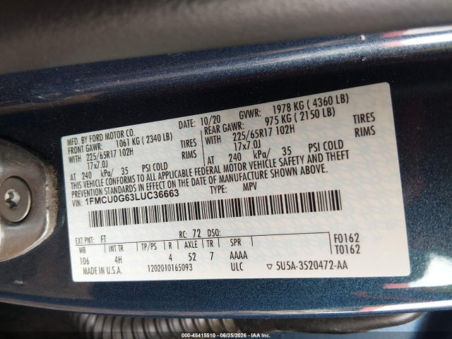 1FMCU0G63LUC36663 Ford ESCAPE SE