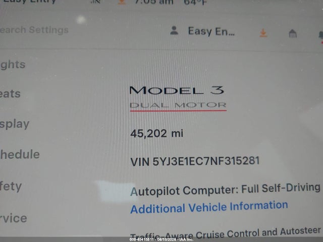 Aukcja sprzedaży 2022 Tesla Model 3 Performance Dual Motor All-wheel Drive, vin: 5YJ3E1EC7NF315281, numer aukcji: 45415511
