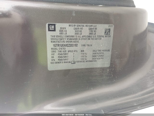 Aukcja sprzedaży 2012 Gmc Sierra 1500 Sl, vin: 1GTR1UEA8CZ203182, numer aukcji: 45415530