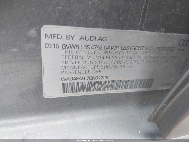 Aukcja sprzedaży 2016 Audi A4 2.0t Premium, vin: WAUAFAFL7GN012294, numer aukcji: 45415552