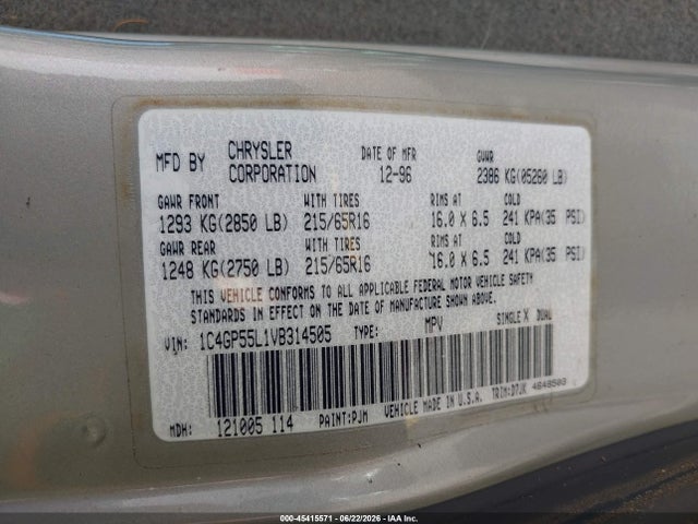 Продаж на аукціоні авто 1997 Chrysler Town & Country Sx, vin: 1C4GP55L1VB314505, номер лоту: 45415571