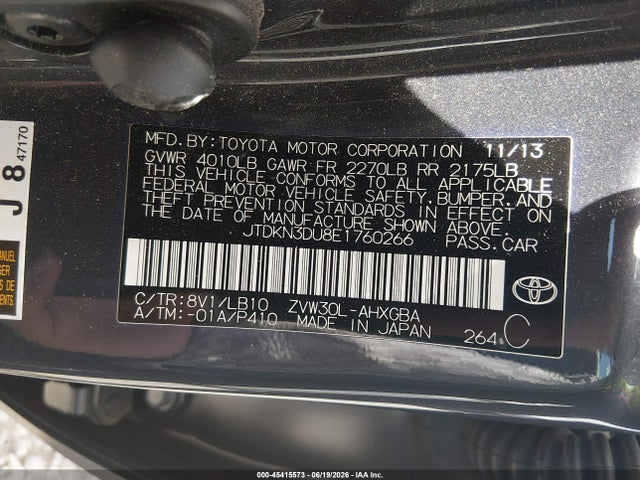 Auction sale of the 2014 Toyota Prius Four, vin: JTDKN3DU8E1760266, lot number: 45415573