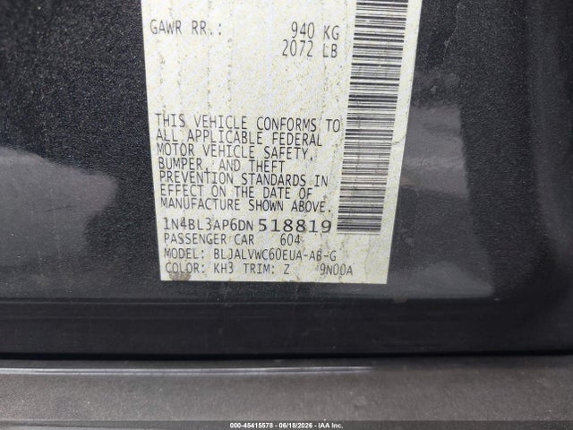 2013 Nissan Altima 3.5 Sl მანქანა იყიდება აუქციონზე, vin: 1N4BL3AP6DN518819, აუქციონის ნომერი: 45415578
