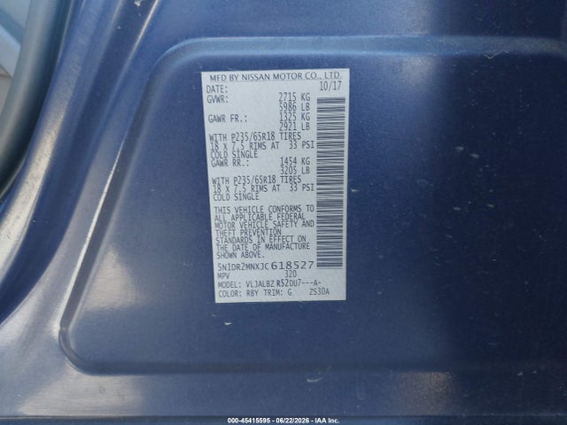 Nissan Pathfinder S 2018 5N1DR2MNXJC618527 Image 9