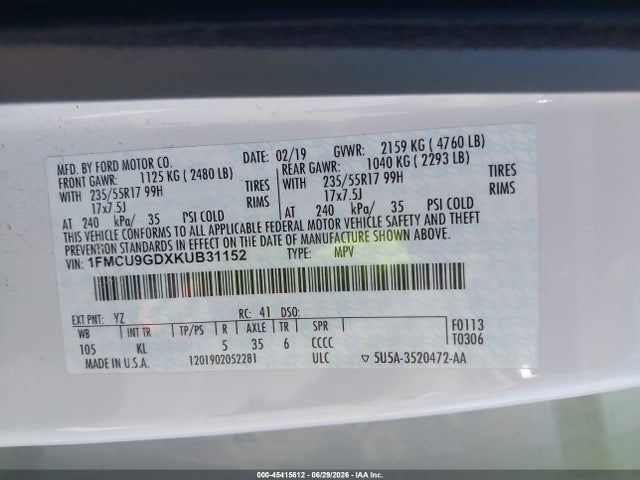 Ford ESCAPE SE 2019 1FMCU9GDXKUB31152 Image 9