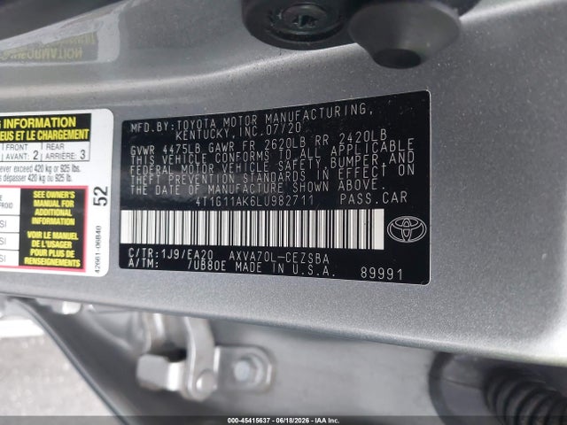 4T1G11AK6LU982711 Toyota CAMRY SE