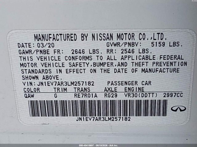 JN1EV7AR3LM257182 Infiniti Q50 Luxe Awd