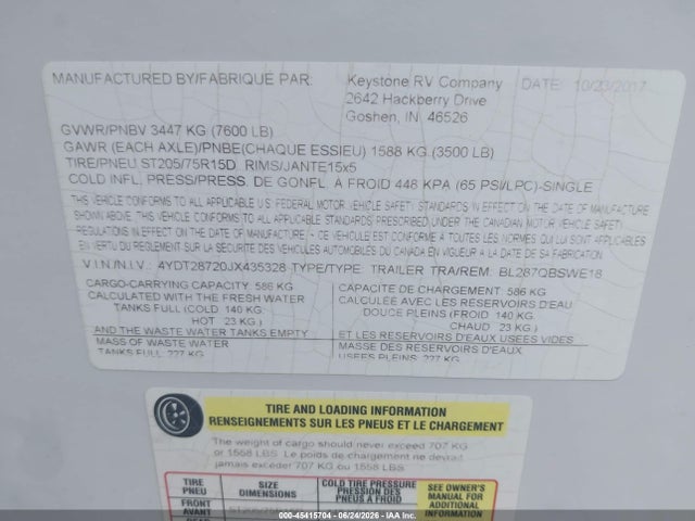 Keystone Rv Bullet 2018 4YDT28720JX435328 Image 9