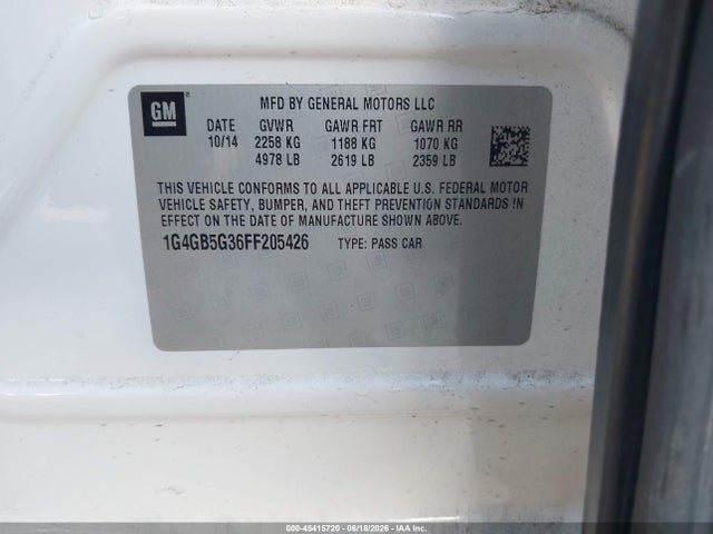 Продаж на аукціоні авто 2015 Buick Lacrosse Leather, vin: 1G4GB5G36FF205426, номер лоту: 45415720