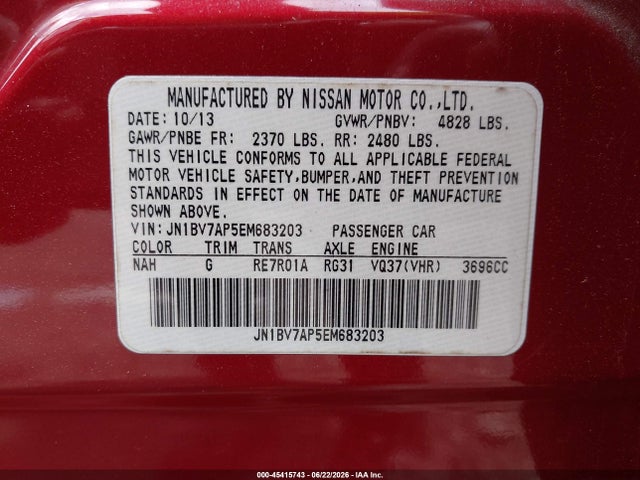 Продажа на аукционе авто 2014 Infiniti Q50, vin: JN1BV7AP5EM683203, номер лота: 45415743