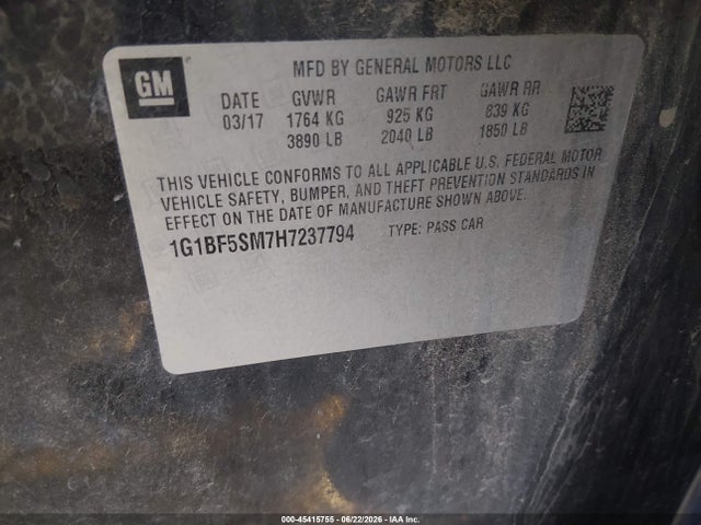 1G1BF5SM7H7237794 Chevrolet Cruze Premier Auto