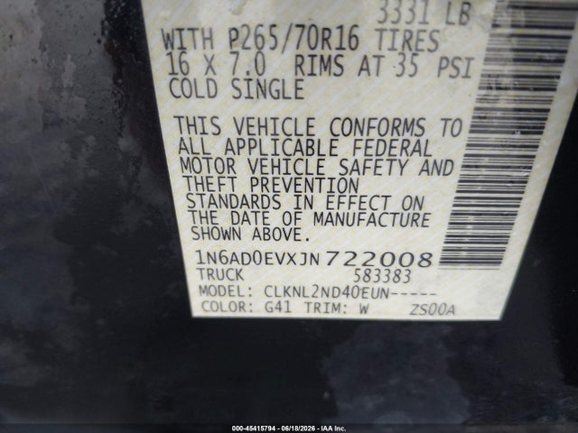 Nissan Frontier Sv 2018 1N6AD0EVXJN722008 Image 9