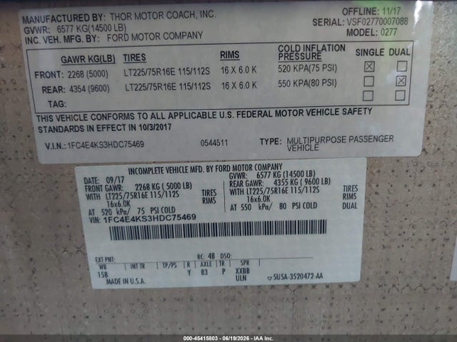 Ford E-450 Stripped 2017 1FC4E4KS3HDC75469 Image 9