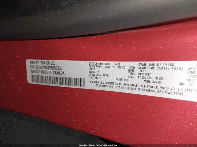 45415805 :رقم المزاد ، 2C4RC1BG4VR553035 vin ، 2027 Chrysler Pacifica مزاد بيع