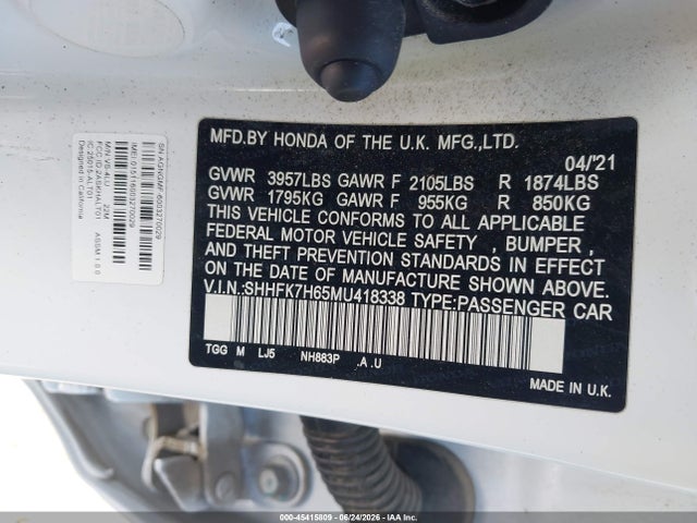 SHHFK7H65MU418338 Honda CIVIC EX