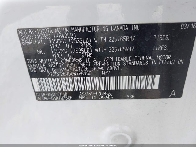 2T3RFREV9GW466160 Toyota Rav4 Xle