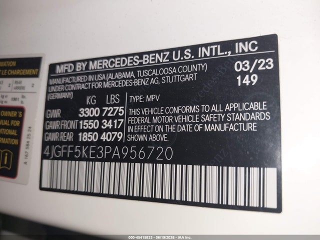 45415833 :رقم المزاد ، 4JGFF5KE3PA956720 vin ، 2023 Mercedes-benz Gls 450 4matic مزاد بيع
