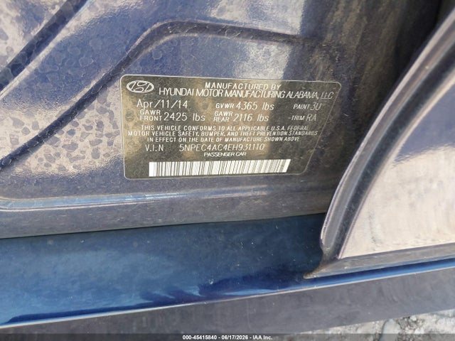 Hyundai Sonata Limited 2014 5NPEC4AC4EH931110 Image 9