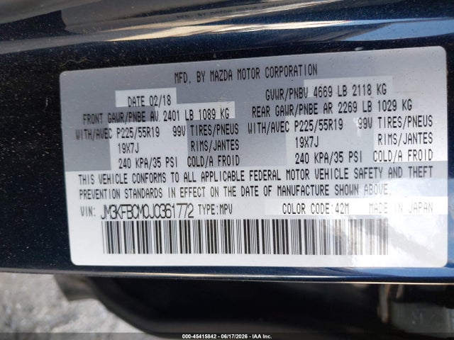 Aukcja sprzedaży 2018 Mazda Cx-5 Touring, vin: JM3KFBCM0J0361772, numer aukcji: 45415842