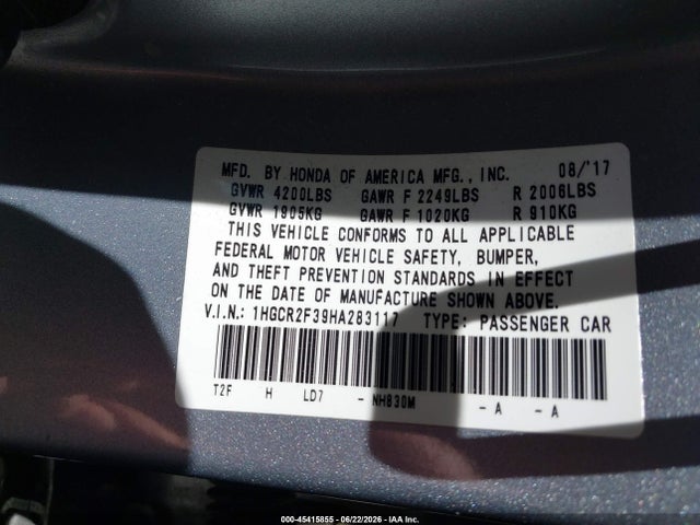 1HGCR2F39HA283117 Honda ACCORD LX