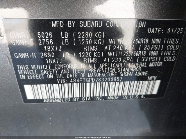 Продажа на аукционе авто 2025 Subaru Outback Touring Xt, vin: 4S4BTGPD2S3200957, номер лота: 45415879