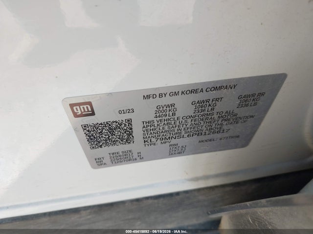 45415892 :رقم المزاد ، KL79MNSL6PB126617 vin ، 2023 Chevrolet Trailblazer Awd Ls مزاد بيع
