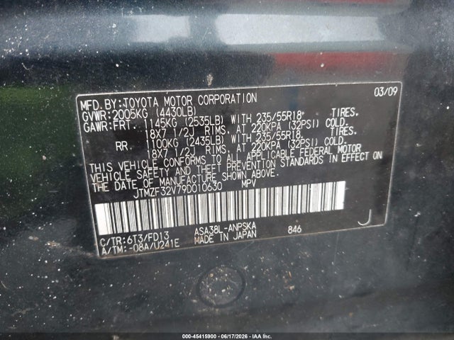 Продаж на аукціоні авто 2009 Toyota Rav4 Sport, vin: JTMZF32V79D010630, номер лоту: 45415900