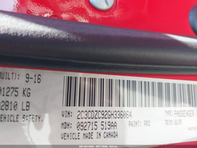 2C3CDZC92GH336064 Dodge Challenger Srt Hellcat