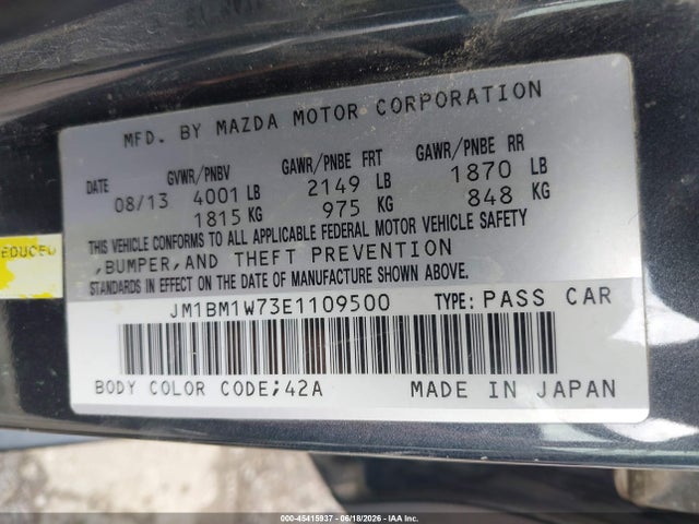 Продажа на аукционе авто 2014 Mazda Mazda3 I Grand Touring, vin: JM1BM1W73E1109500, номер лота: 45415937