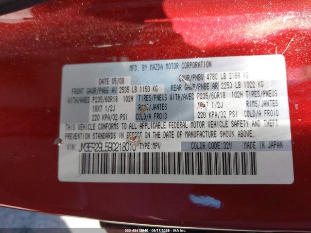 Aukcja sprzedaży 2009 Mazda Cx-7 Sport, vin: JM3ER29L590218010, numer aukcji: 45415940