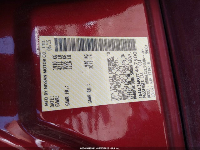 Nissan Altima 2.5 S 2015 1N4AL3APXFC467500 Image 9