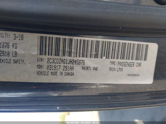Dodge Challenger Sxt 2018 2C3CDZAG1JH245876 Image 9