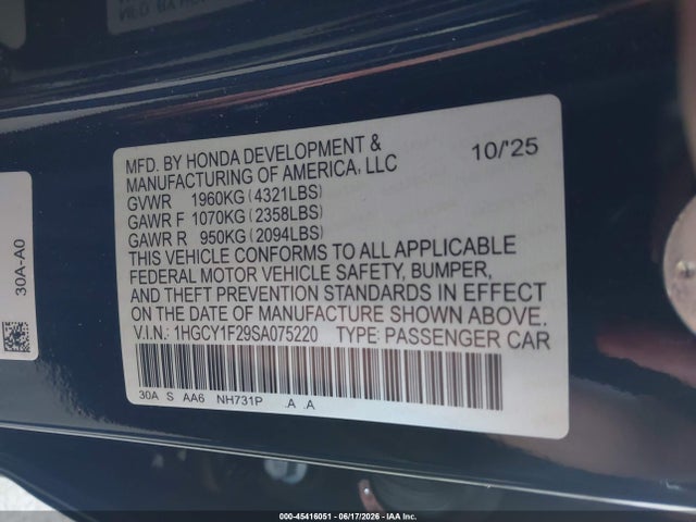 Honda ACCORD LX 2025 1HGCY1F29SA075220 Image 9