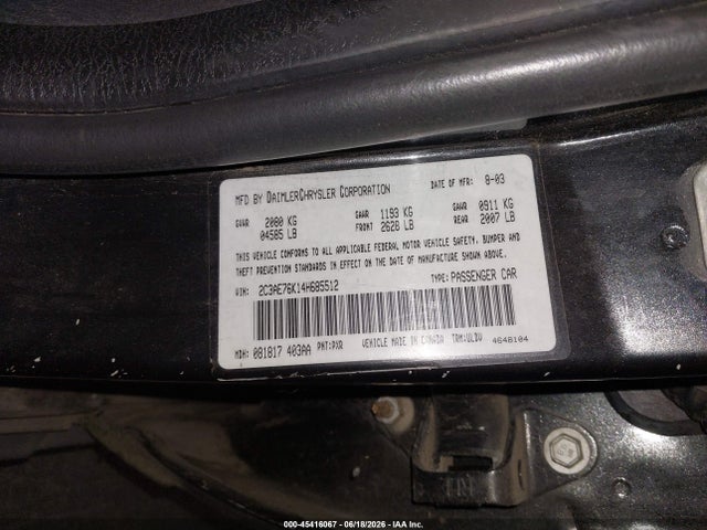 45416067 :رقم المزاد ، 2C3AE76K14H685512 vin ، 2004 Chrysler 300m Special مزاد بيع