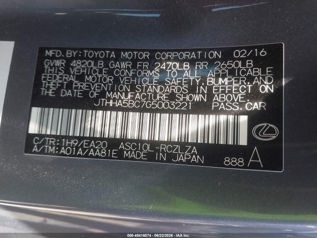 Lexus RC 200T 2016 JTHHA5BC7G5003221 Image 9