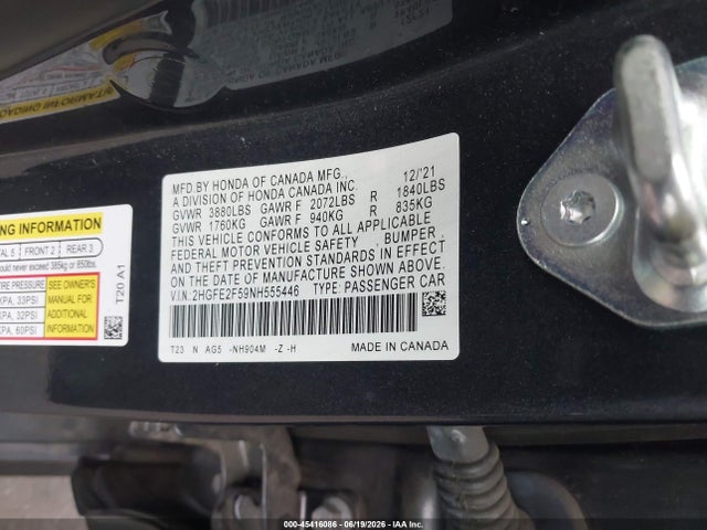 Honda Civic Sport 2022 2HGFE2F59NH555446 Image 9