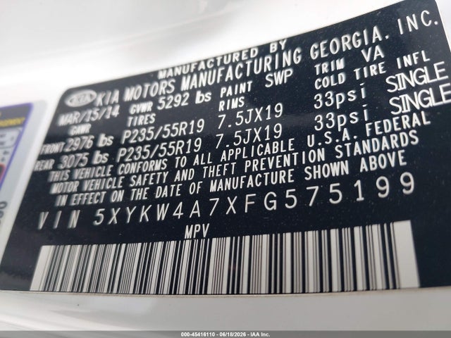 5XYKW4A7XFG575199 KIA Sorento Limited V6