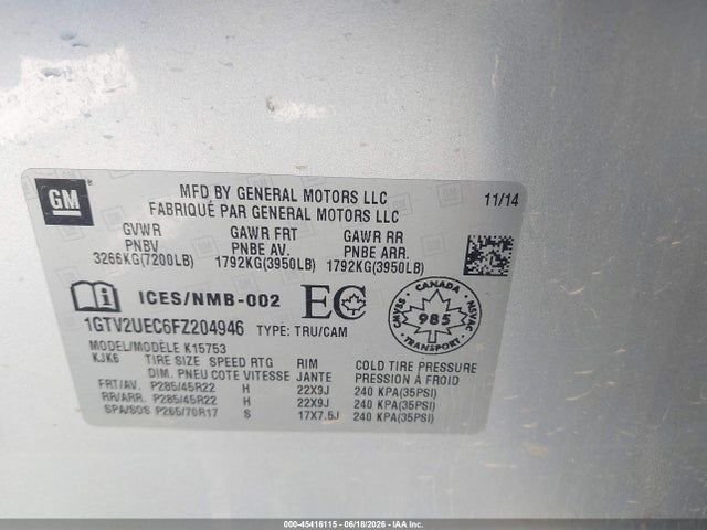 GMC Sierra 1500 Sle 2015 1GTV2UEC6FZ204946 Image 9
