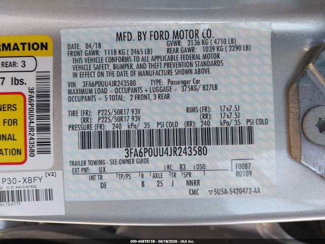 Ford Fusion Hybrid S 2018 3FA6P0UU4JR243580 Image 9