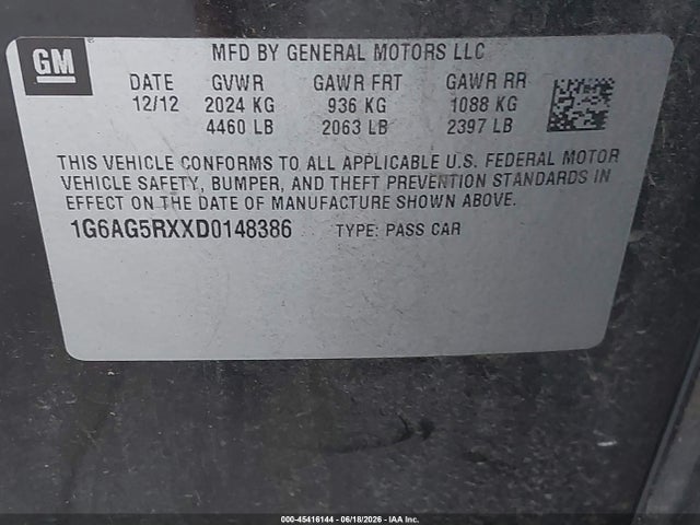 Aukcja sprzedaży 2013 Cadillac Ats Standard, vin: 1G6AG5RXXD0148386, numer aukcji: 45416144
