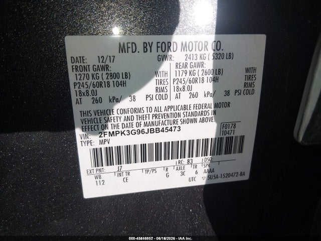 2FMPK3G96JBB45473 Ford EDGE SE