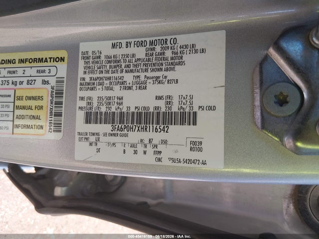 Ford FUSION SE 2017 3FA6P0H7XHR116542 Image 9