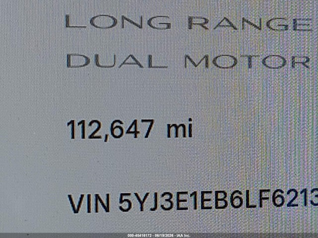 45416172 :رقم المزاد ، 5YJ3E1EB6LF621344 vin ، 2020 Tesla Model 3 Long Range Dual Motor All-wheel Drive مزاد بيع