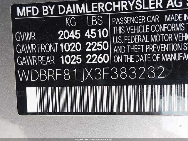 Aukcja sprzedaży 2003 Mercedes-benz C 240, vin: WDBRF81JX3F383232, numer aukcji: 45416183