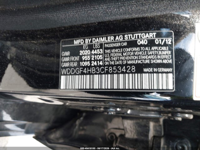 Aukcja sprzedaży 2012 Mercedes-benz C 250 Sport, vin: WDDGF4HB3CF853428, numer aukcji: 45416185