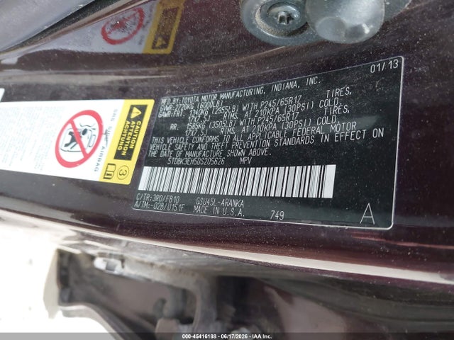 Продаж на аукціоні авто 2013 Toyota Highlander Base V6, vin: 5TDBK3EH5DS205626, номер лоту: 45416188