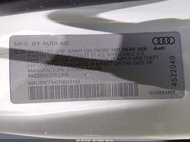 WAU55CFN0TN024184 Audi A6 Premium Plus Quattro S Tronic
