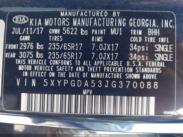 KIA Sorento 3.3l Lx 2018 5XYPGDA53JG370088 Image 9