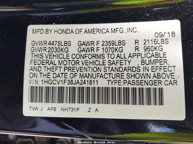 1HGCV1F38JA241811 Honda Accord Sport